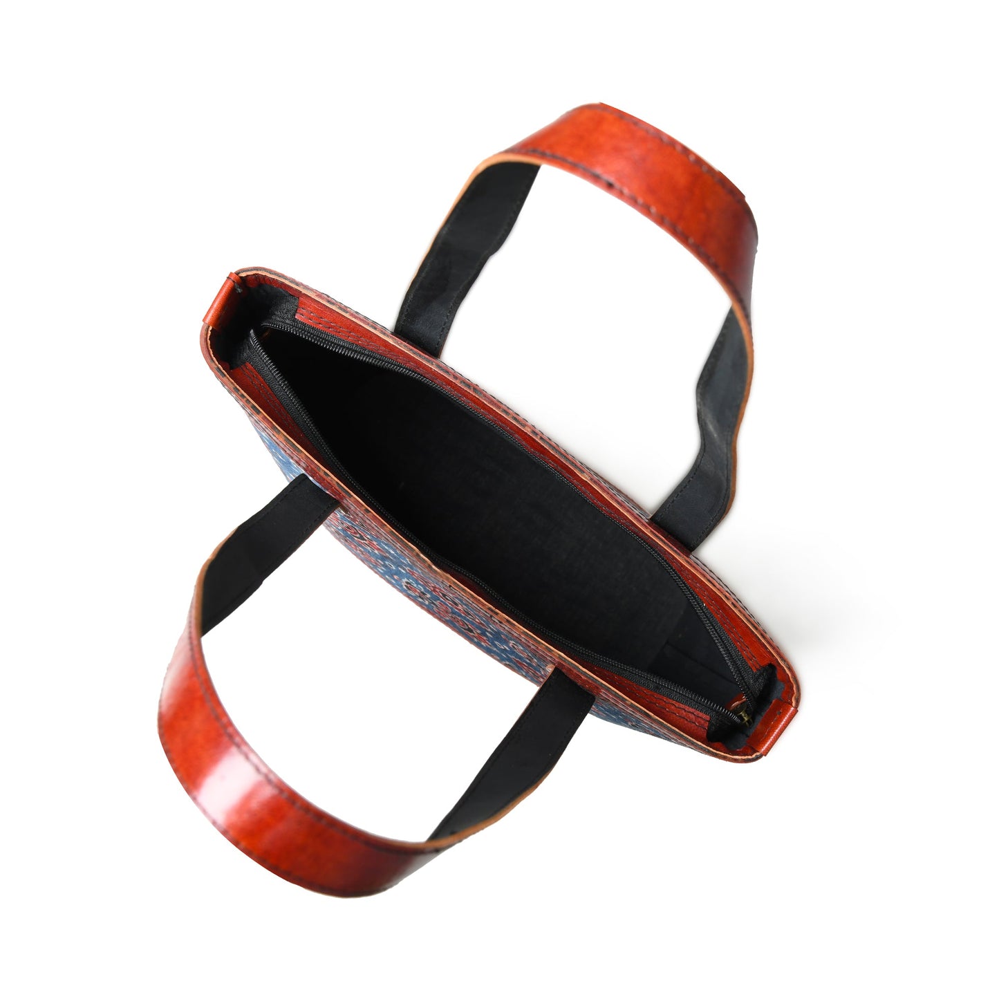 Neela Ajrakh Leather Tote Bag - Tampa Home & Garden Store