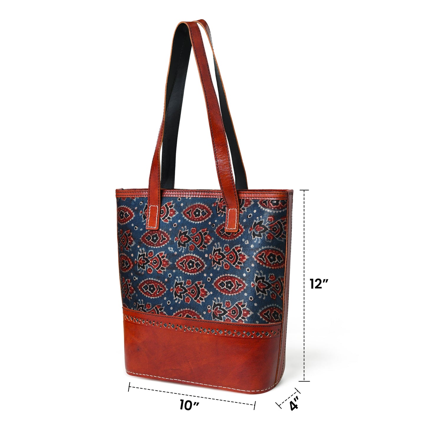 Neela Ajrakh Leather Tote Bag - Tampa Home & Garden Store