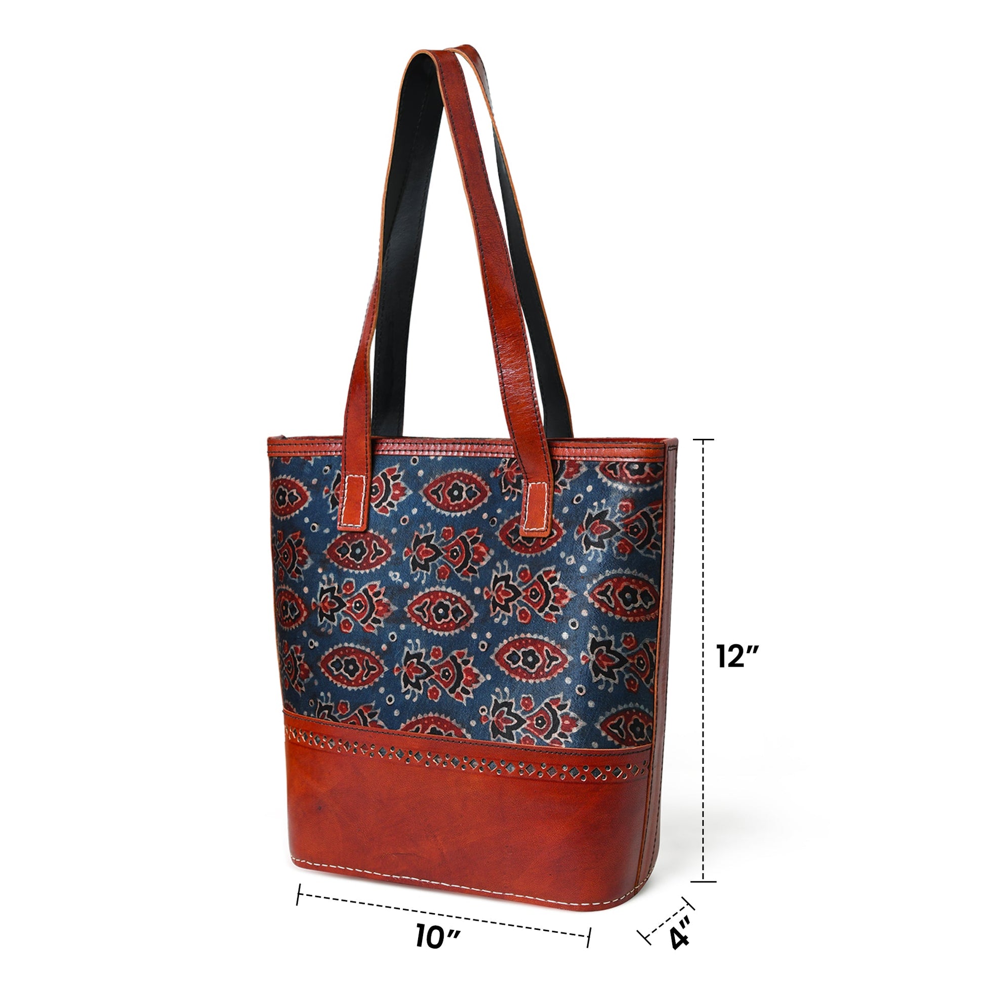 Neela Ajrakh Leather Tote Bag - Tampa Home & Garden Store