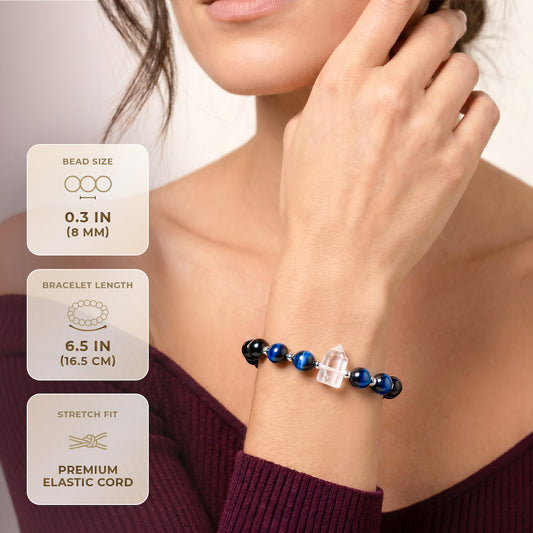 Negativity Filter Bracelet by Conscious Items with blue and dark beads and crystal spacer on Tampa Home & Garden Store