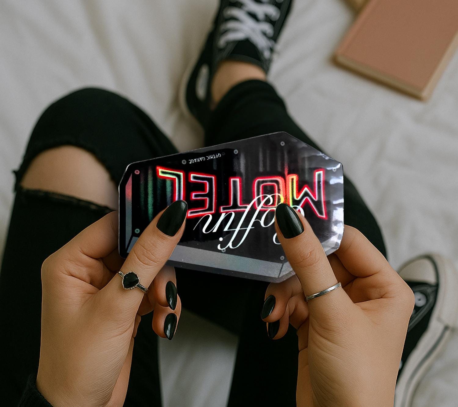 Neon Red Coffin Motel Sticker: Gothic Waterproof Die Cut - Tampa Home & Garden Store