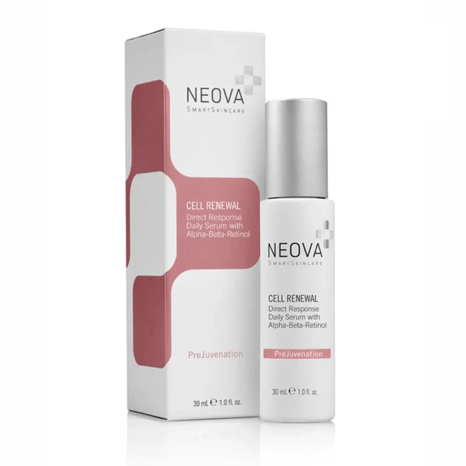 Neova Cell Renewal serum bottle with silver cap beside white box featuring pink graphic accents 30 mL on Tampa Home & Garden Store