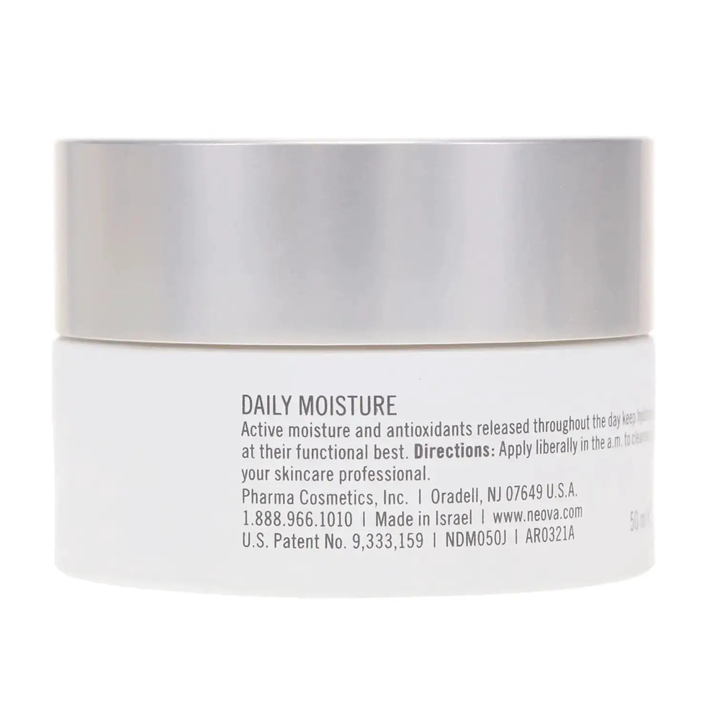 Neova Daily Moisture SPF 40 sunscreen jar, white container with silver cap by Nava Beauty on Tampa Home & Garden Store