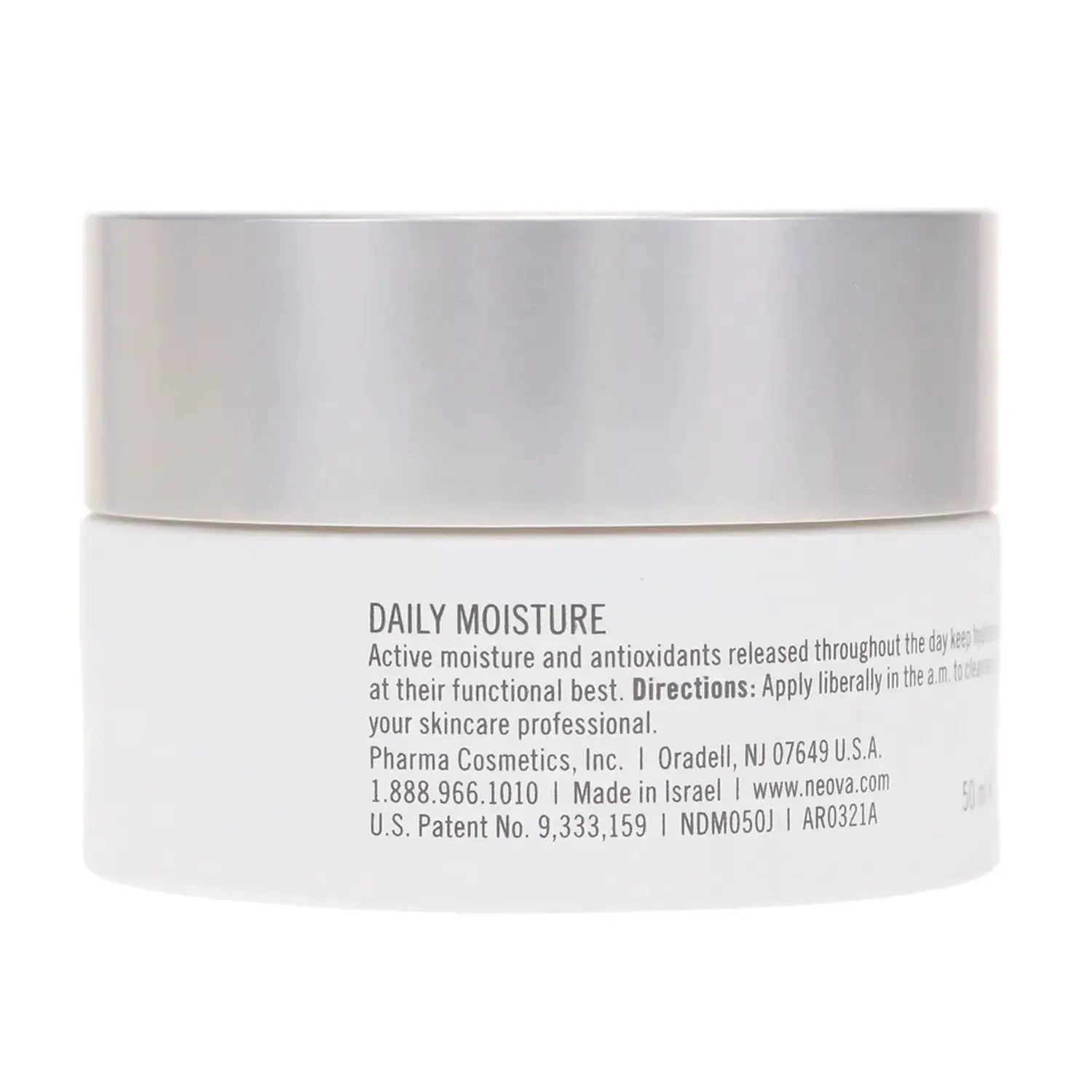 Neova Daily Moisture SPF 40 sunscreen jar, white container with silver cap by Nava Beauty on Tampa Home & Garden Store