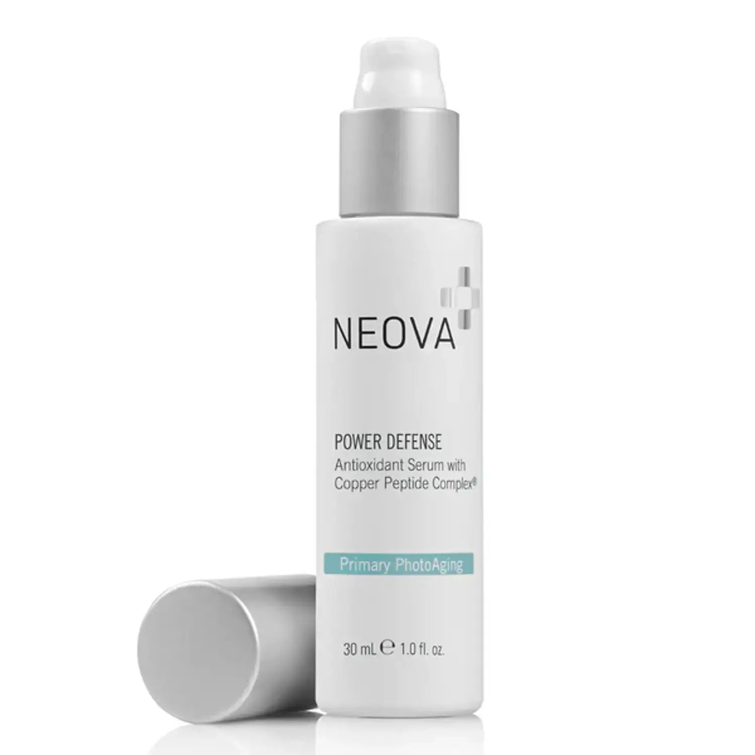 Neova Power Defense 1.0 oz antioxidant face serum in white bottle with silver cap on Tampa Home & Garden Store