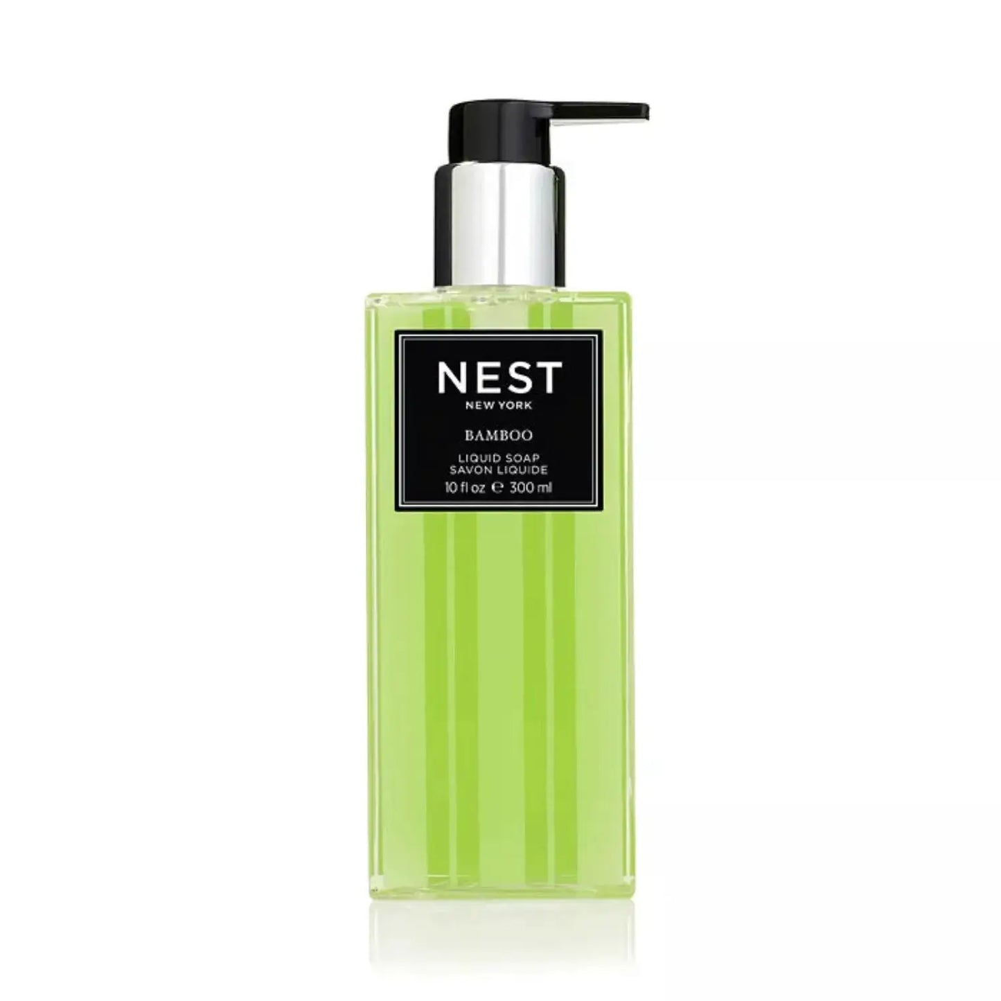 Nest New York Bamboo Liquid Soap lime green bottle with black label and pump, 10 oz hand soap on Tampa Home & Garden Store