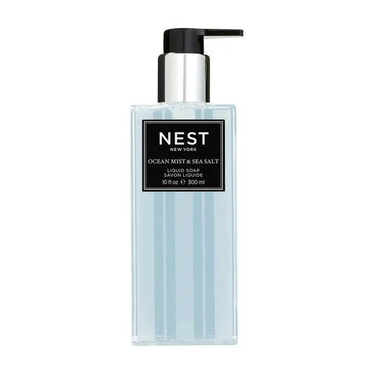 Nest New York Ocean Mist & Sea Salt Liquid Hand Soap bottle with pump, light blue bottle on Tampa Home & Garden Store