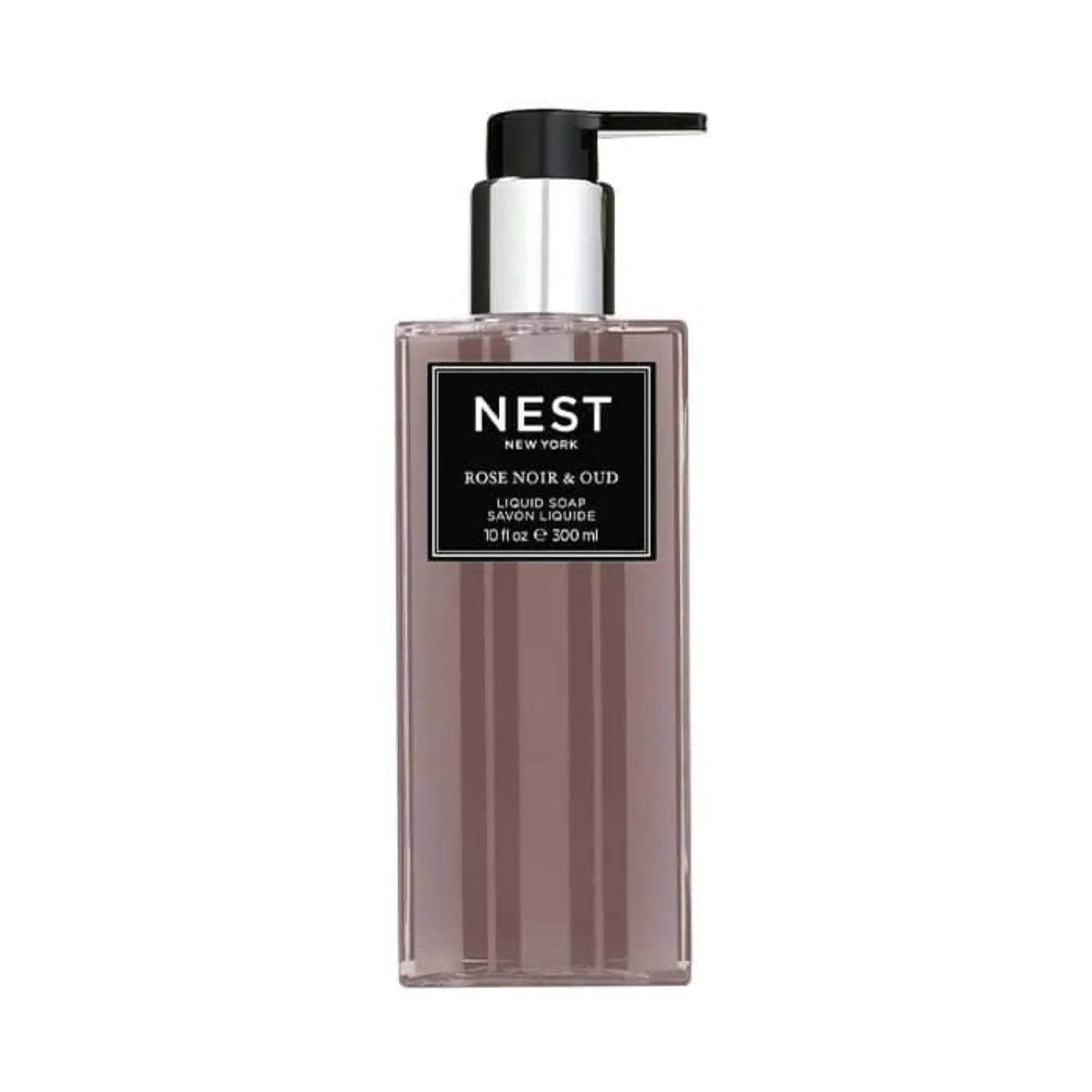 Nest New York Rose Noir & Oud liquid hand soap, pink in bottle with black pump 10 oz on Tampa Home & Garden Store