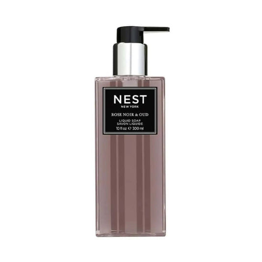 Nest New York Rose Noir & Oud liquid hand soap, pink in bottle with black pump 10 oz on Tampa Home & Garden Store