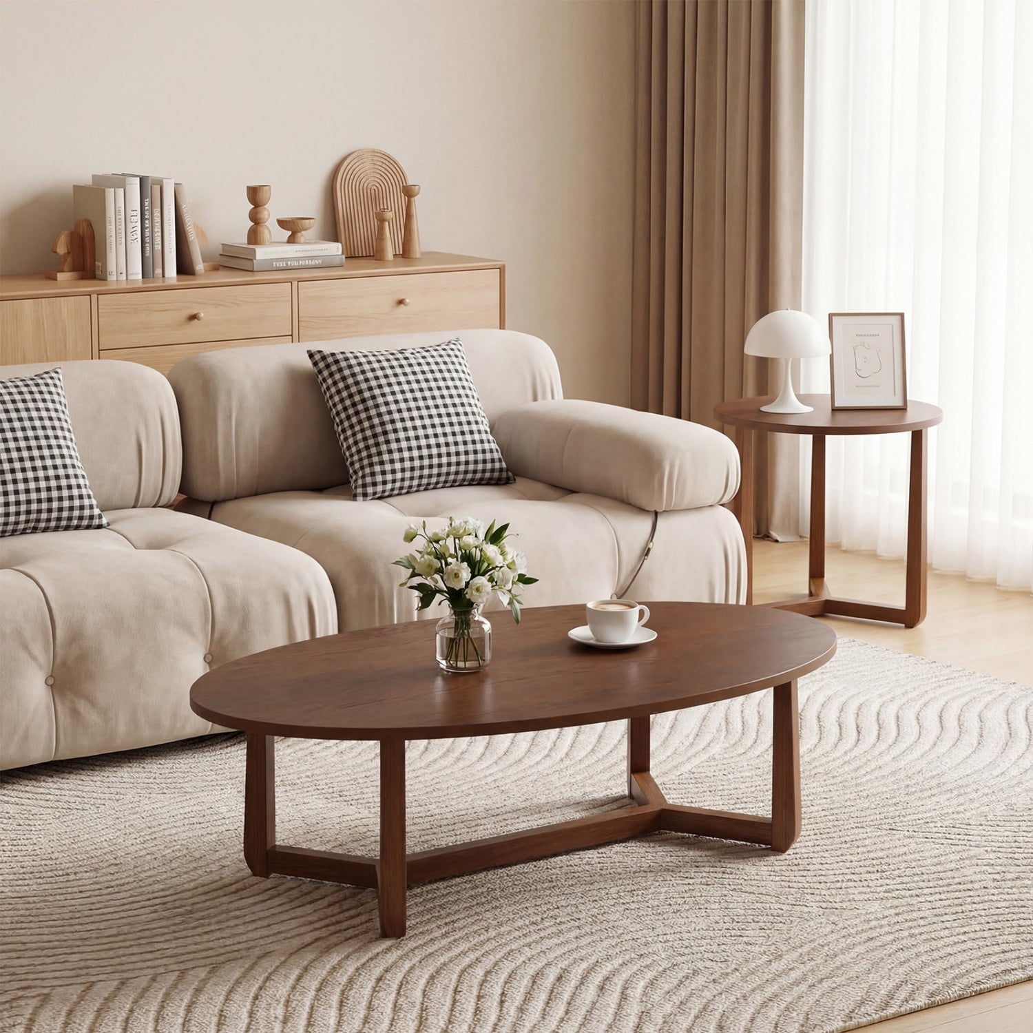 DirectDeals nesting coffee tables set of 2 with wood veneer tops and solid rubber wood legs on Tampa Home & Garden Store