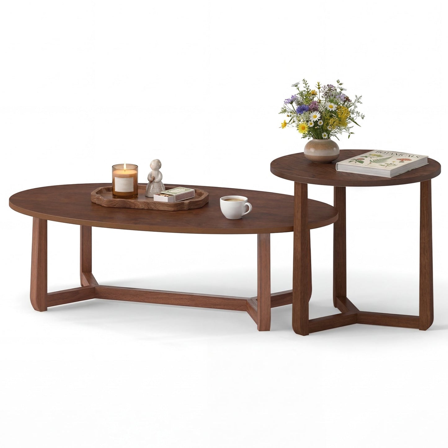 Nesting coffee tables set of 2 with wood veneer tops and rubber wood legs on Tampa Home & Garden Store