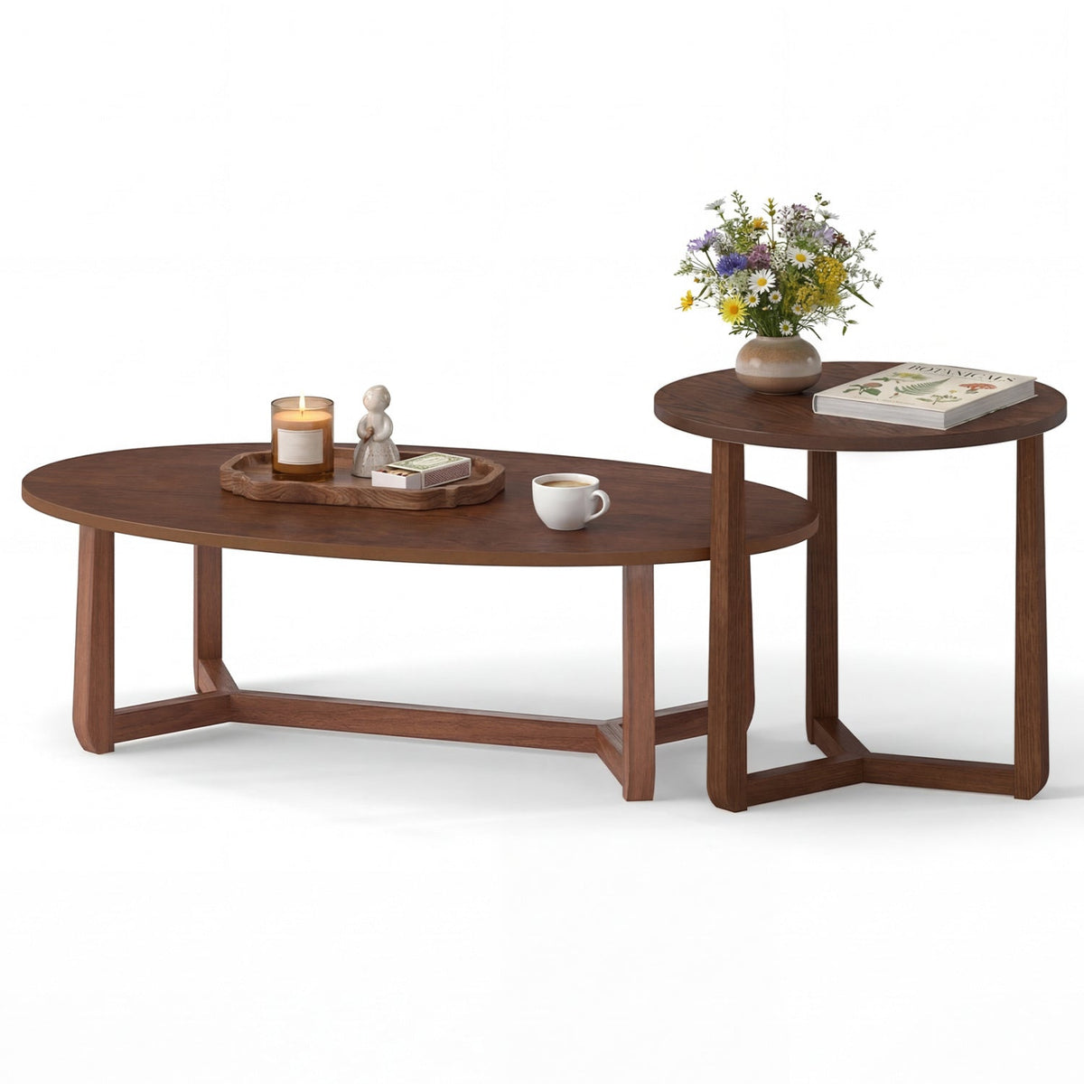 Nesting coffee tables set of 2 with wood veneer tops and rubber wood legs on Tampa Home & Garden Store