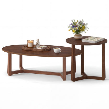 Nesting coffee tables set of 2 with wood veneer tops and rubber wood legs on Tampa Home & Garden Store