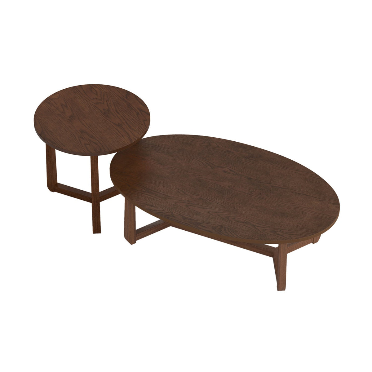 Nesting coffee tables set of 2 with wood veneer tops and solid rubber wood legs in dark brown on Tampa Home & Garden Store