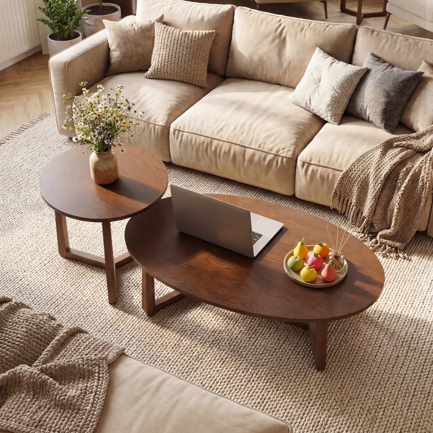 Nesting coffee tables set of 2 with wood veneer tops and rubber wood legs DirectDeals on Tampa Home & Garden Store