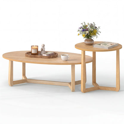 Nesting coffee tables set of 2 with wood veneer top and solid rubber wood legs in light oak on Tampa Home & Garden Store