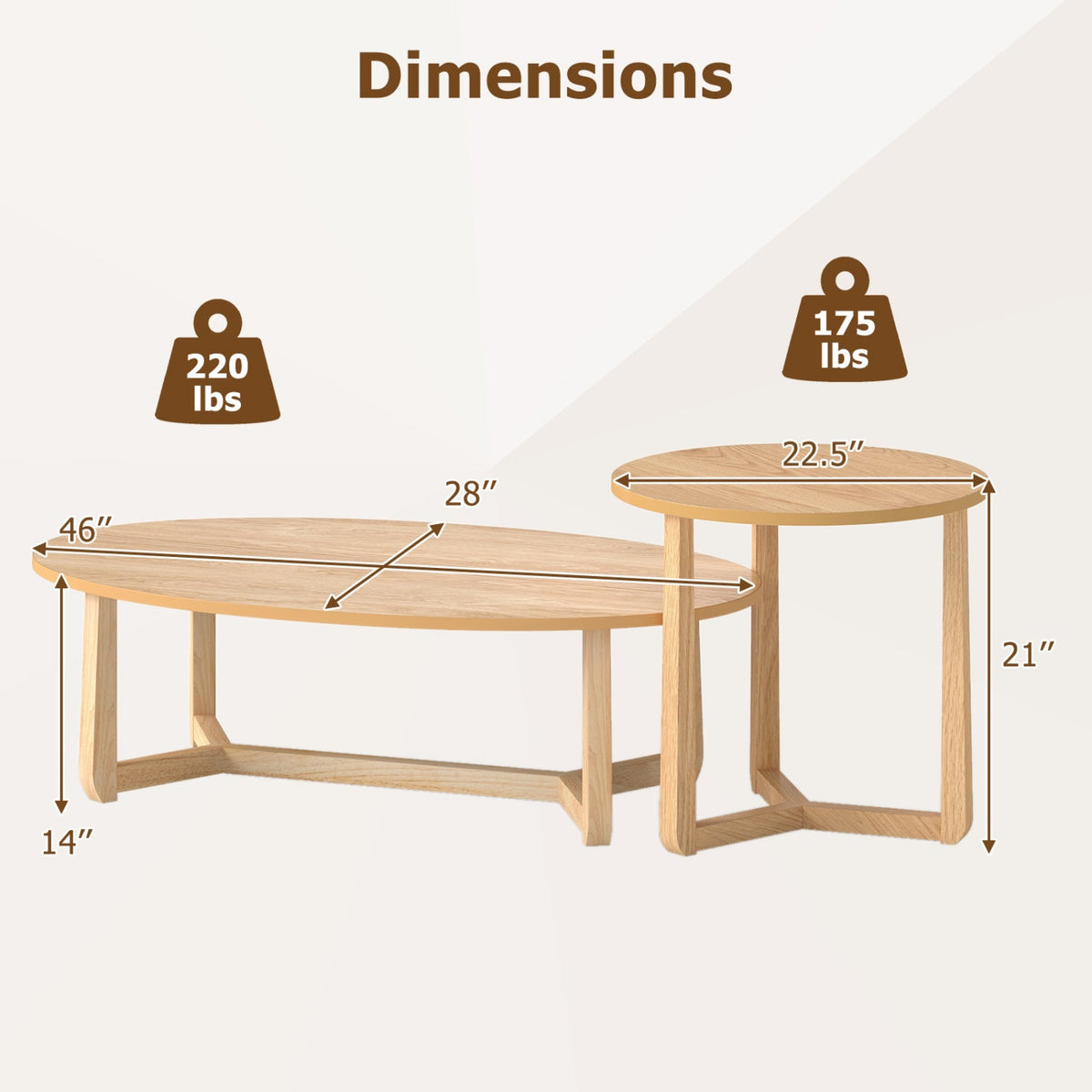 Nesting coffee table set of 2 with wood veneer tops and rubber wood legs DirectDeals on Tampa Home & Garden Store