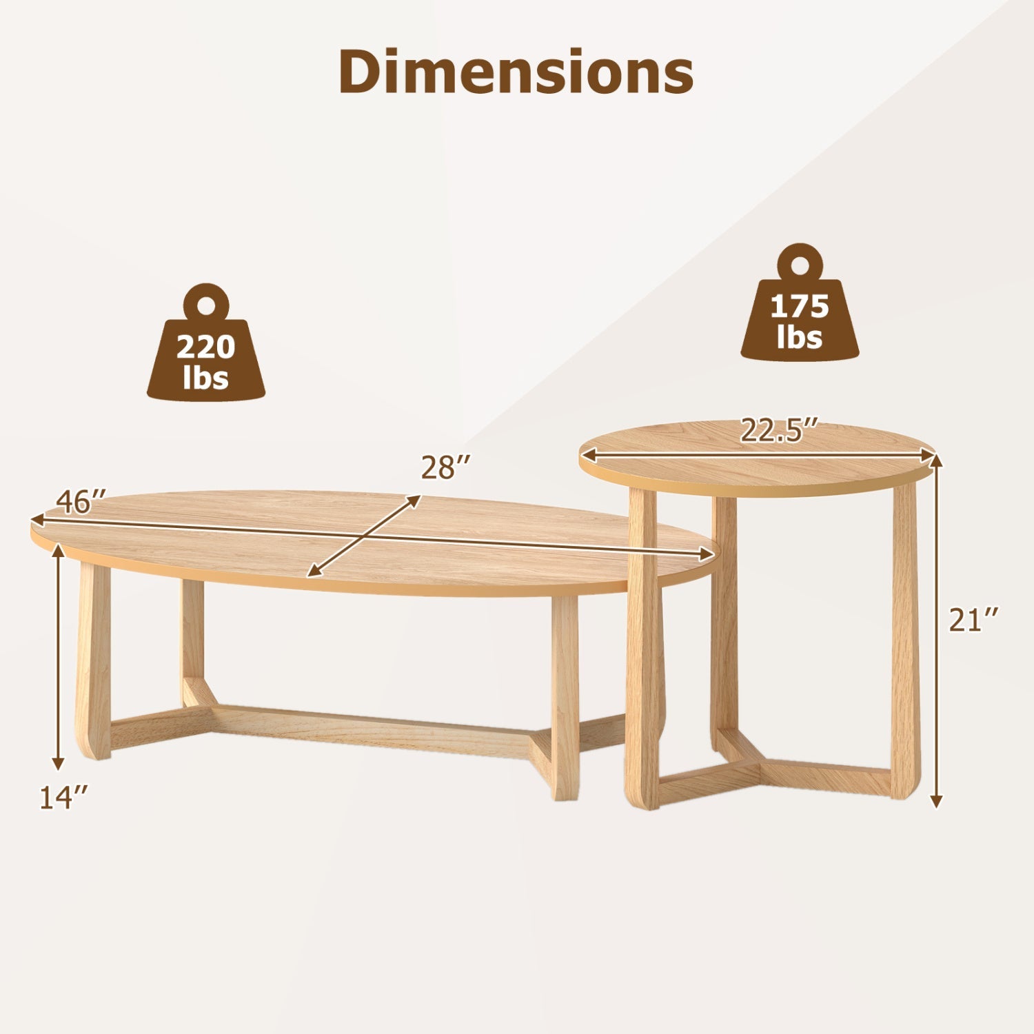 Nesting coffee table set of 2 with wood veneer tops and rubber wood legs DirectDeals on Tampa Home & Garden Store