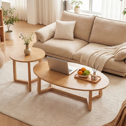 Nesting coffee tables set of 2 with veneer tops and rubber legs in natural oak finish on Tampa Home & Garden Store