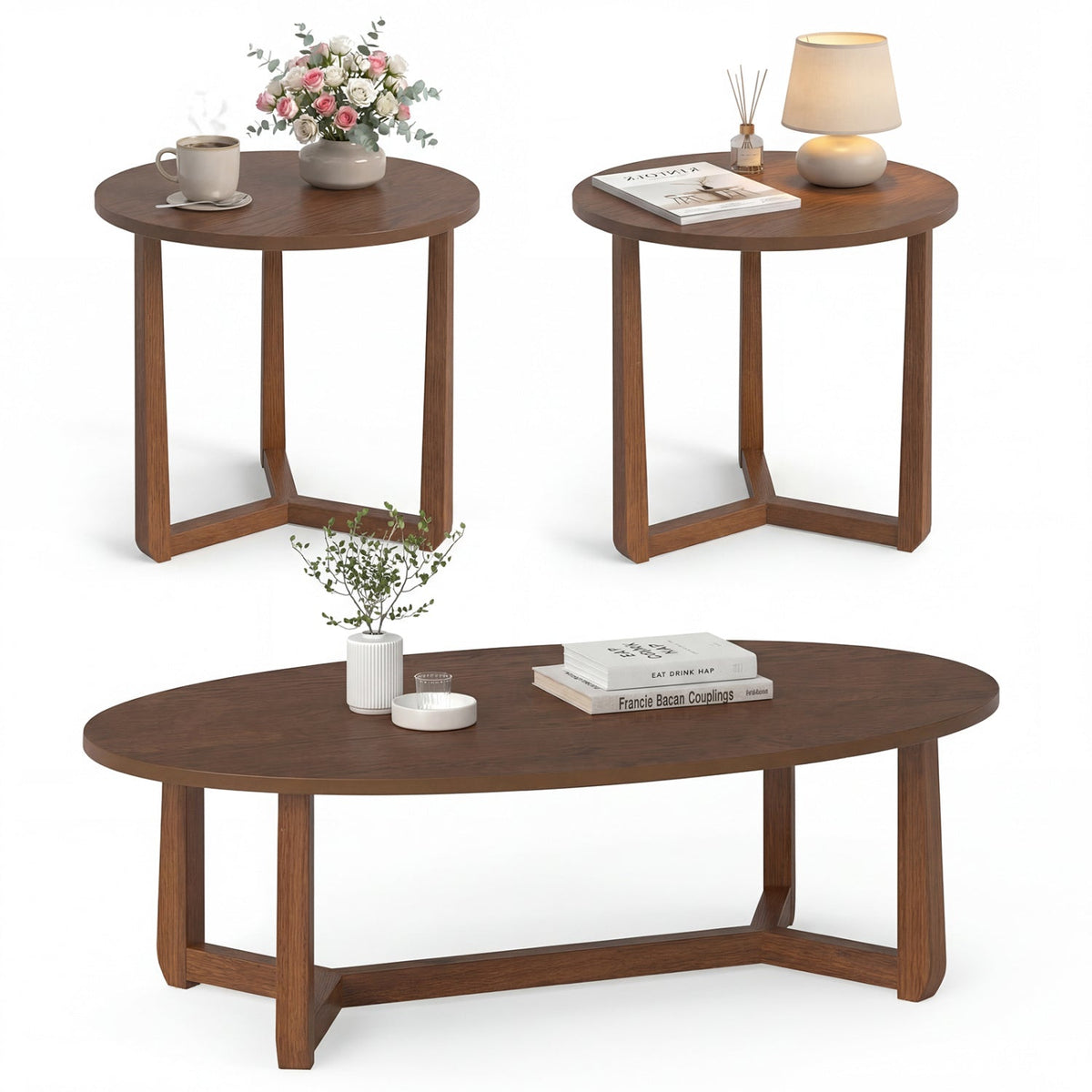 DirectDeals nesting coffee tables set of 3 with wood veneer tops and rubber wood legs on Tampa Home & Garden Store