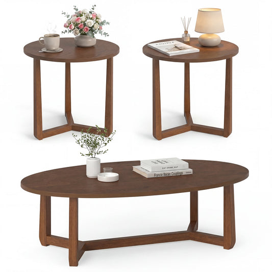 DirectDeals nesting coffee tables set of 3 with wood veneer tops and rubber wood legs on Tampa Home & Garden Store