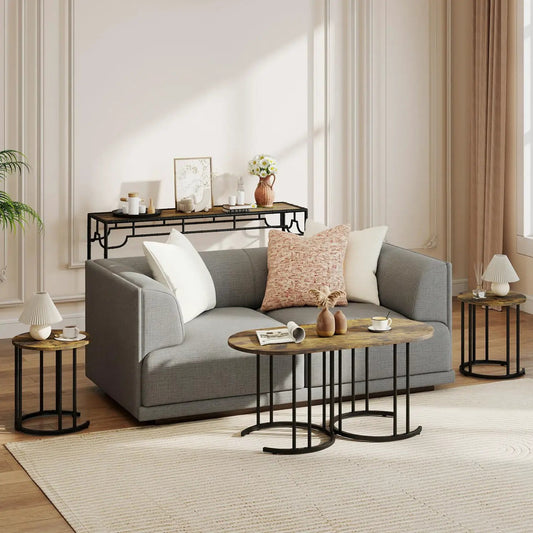 Nesting Coffee Table Set of 3 with Faux Marble Top; three round tables with black frames on Tampa Home & Garden Store