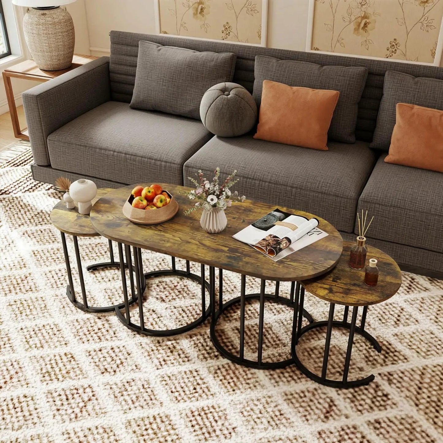 Nesting Coffee Table Set of 3 With Marble Tops