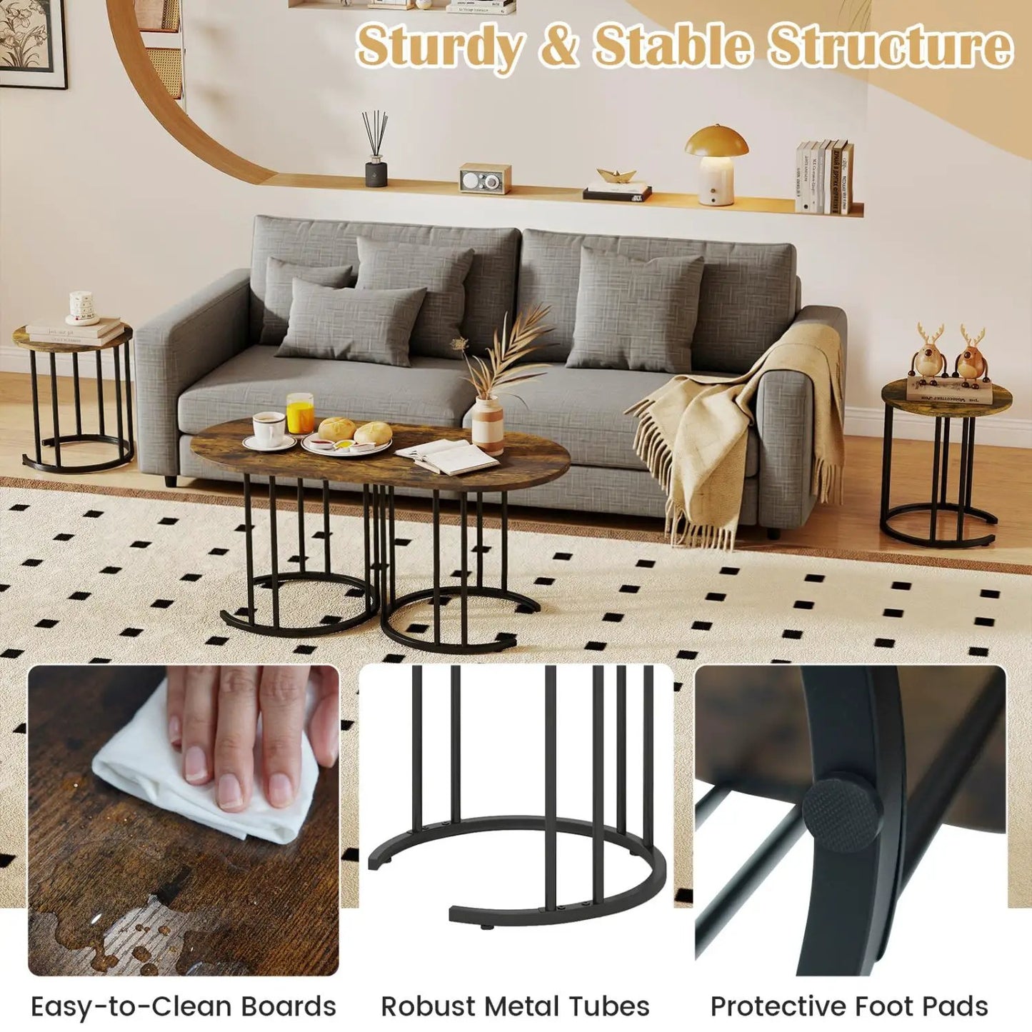Nesting Coffee Table Set of 3 With Marble Tops