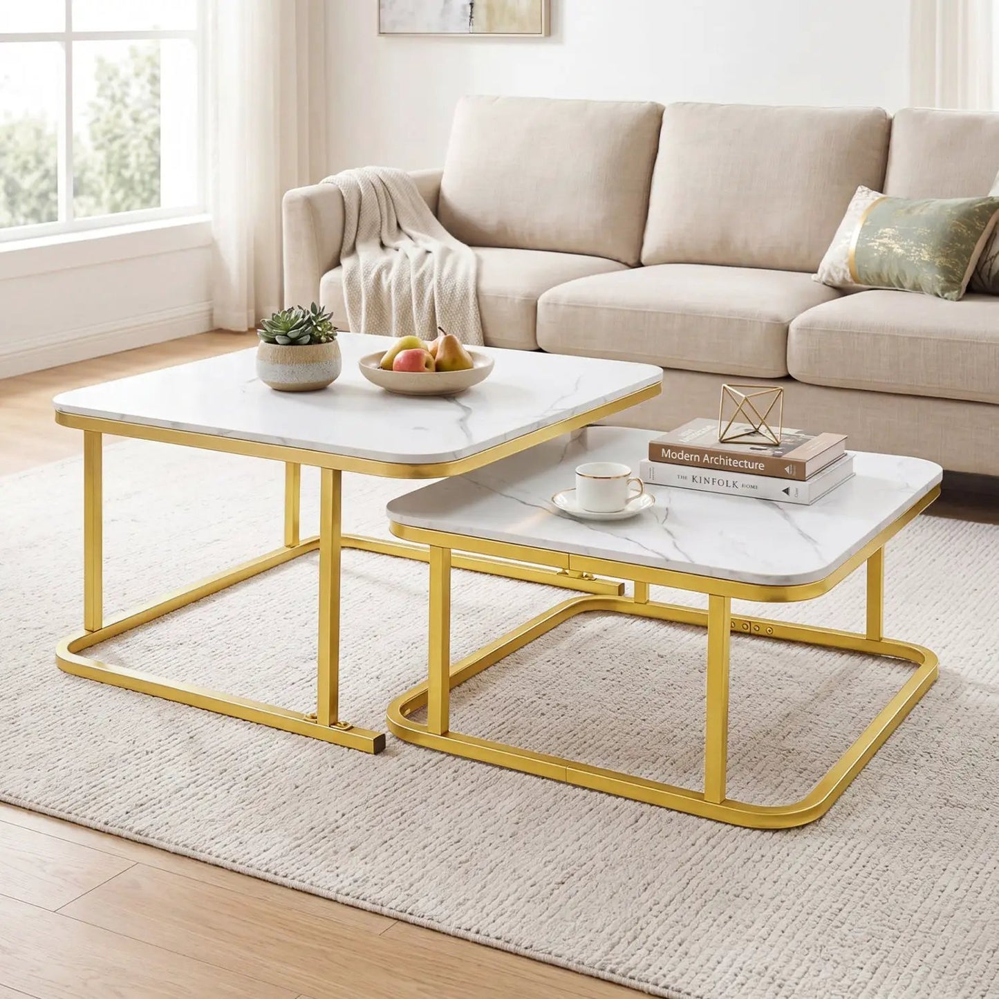 Nesting Coffee Table Set with Faux Marble Top