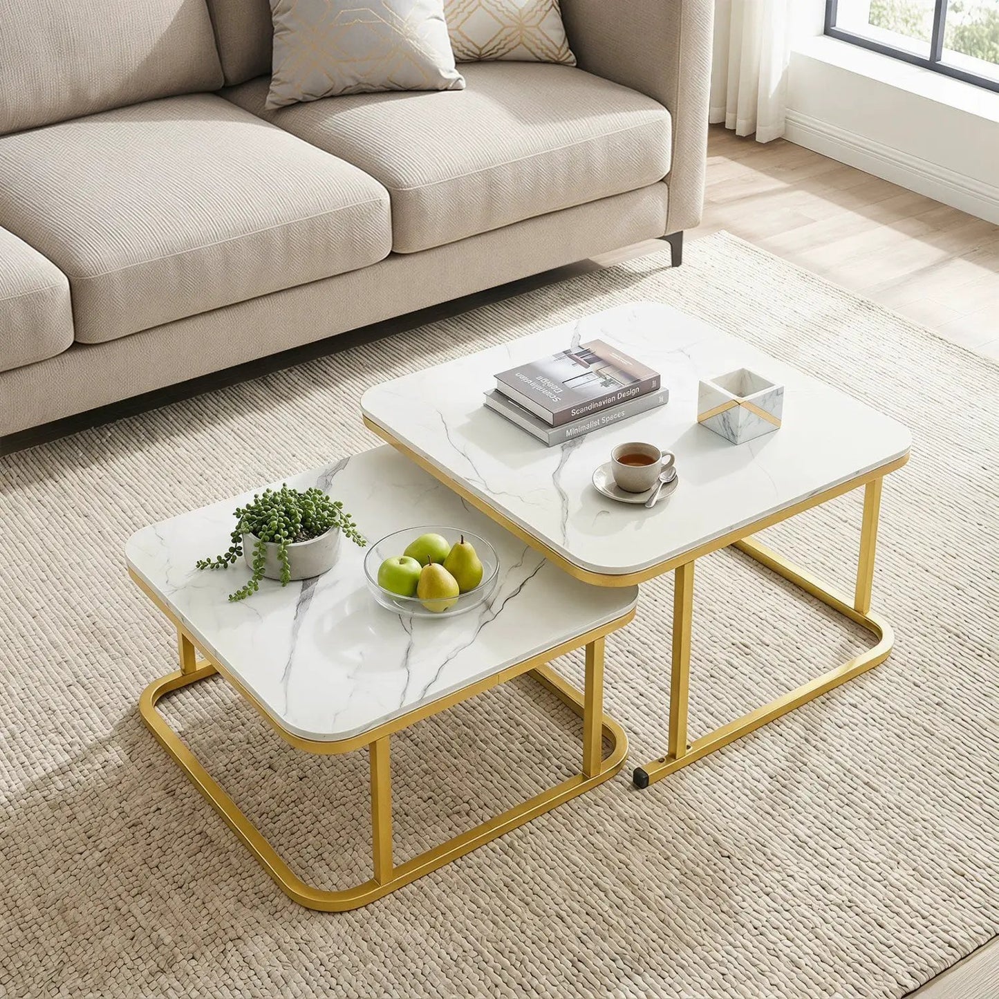 Nesting Coffee Table Set with Faux Marble Top