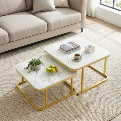Nesting Coffee Table Set with Faux Marble Top