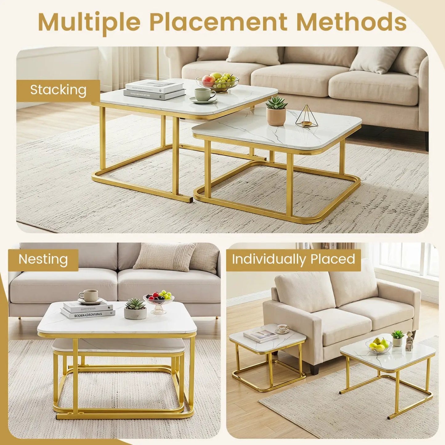 Nesting Coffee Table Set with Faux Marble Top