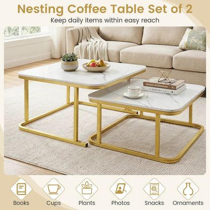 Nesting Coffee Table Set with Faux Marble Top