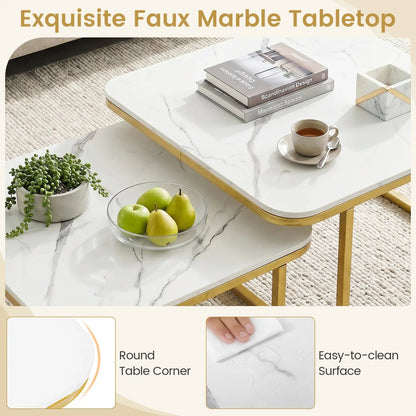 Nesting Coffee Table Set with Faux Marble Top