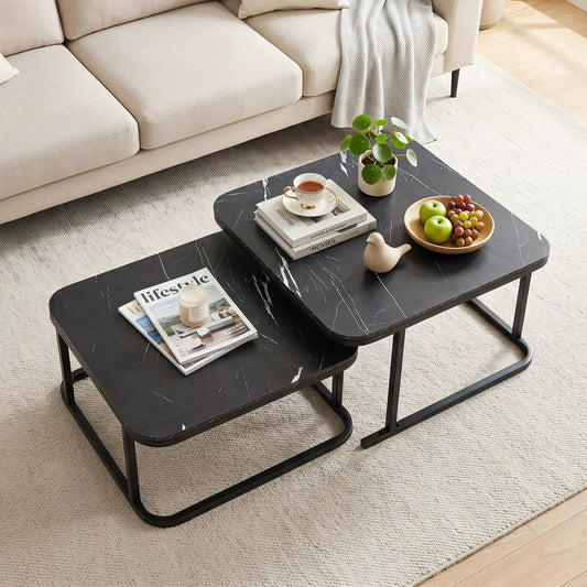 DirectDeals nesting coffee tables set of 2 with faux marble top, black metal frames on Tampa Home & Garden Store