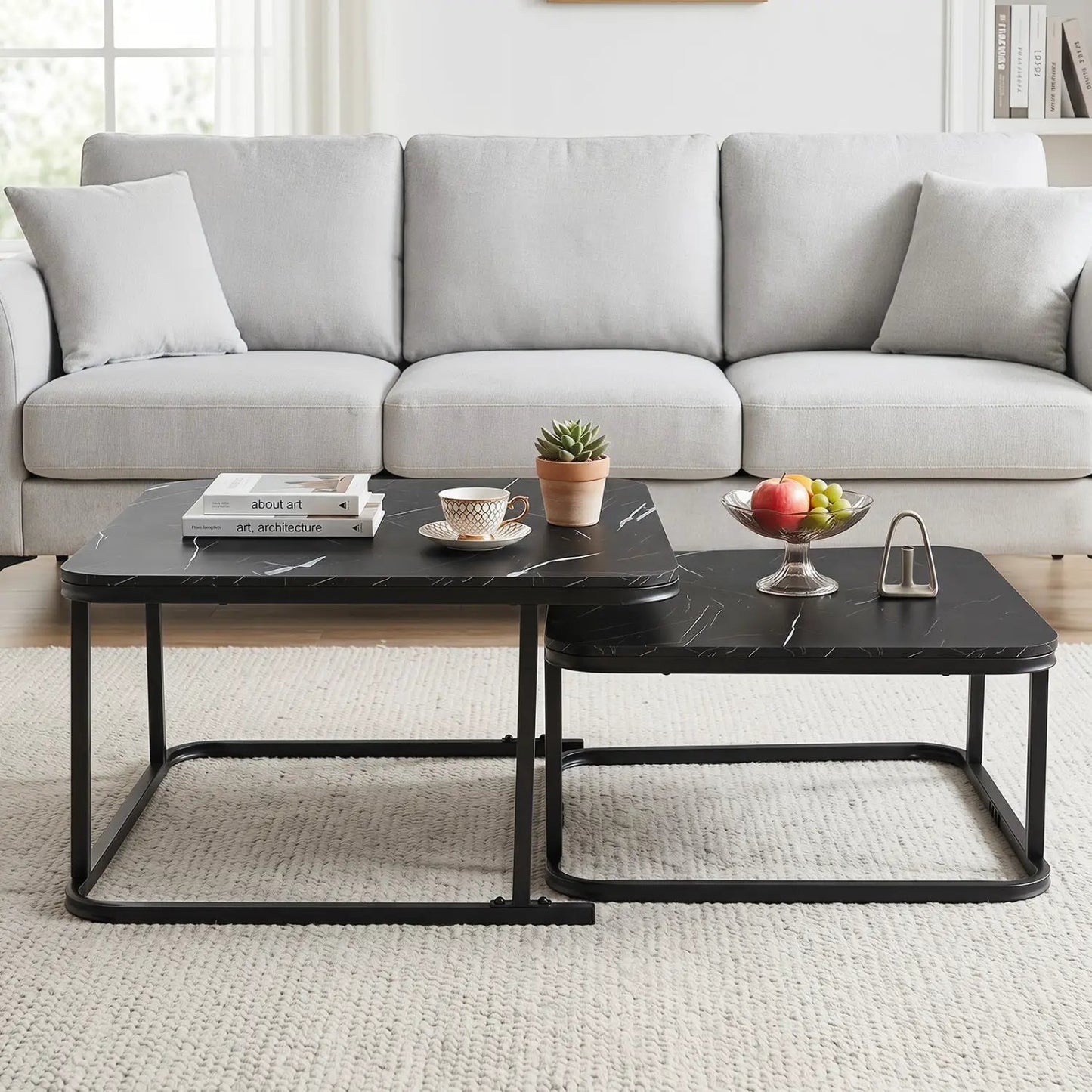 Nesting Coffee Table Set with Faux Marble Top