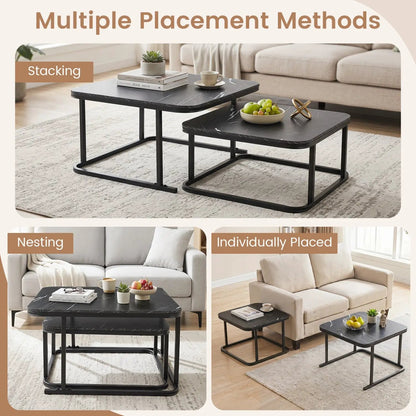 Nesting Coffee Table Set with Faux Marble Top