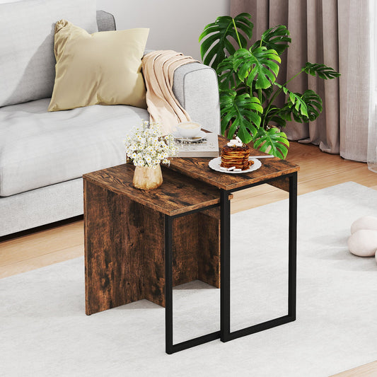 2-in-1 Nesting Coffee Table Set of 2 for Living Room and Bedroom-Rustic Brown - Tampa Home & Garden Store