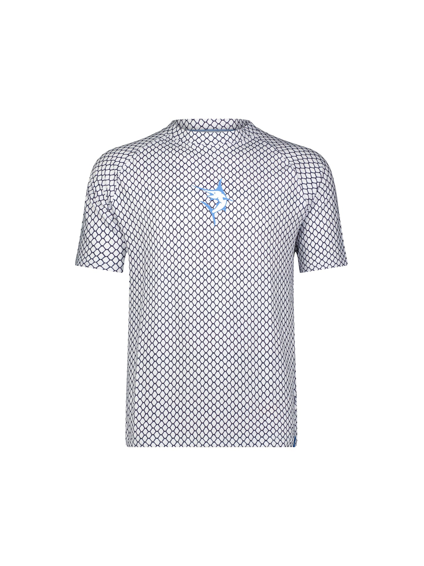 Net Performance Short Sleeve White Water Life navy diamond mesh with light blue chest logo on Tampa Home & Garden Store