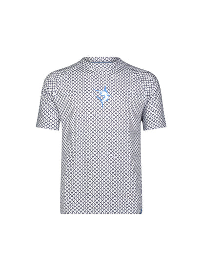Net Performance Short Sleeve White Water Life navy diamond mesh with light blue chest logo on Tampa Home & Garden Store