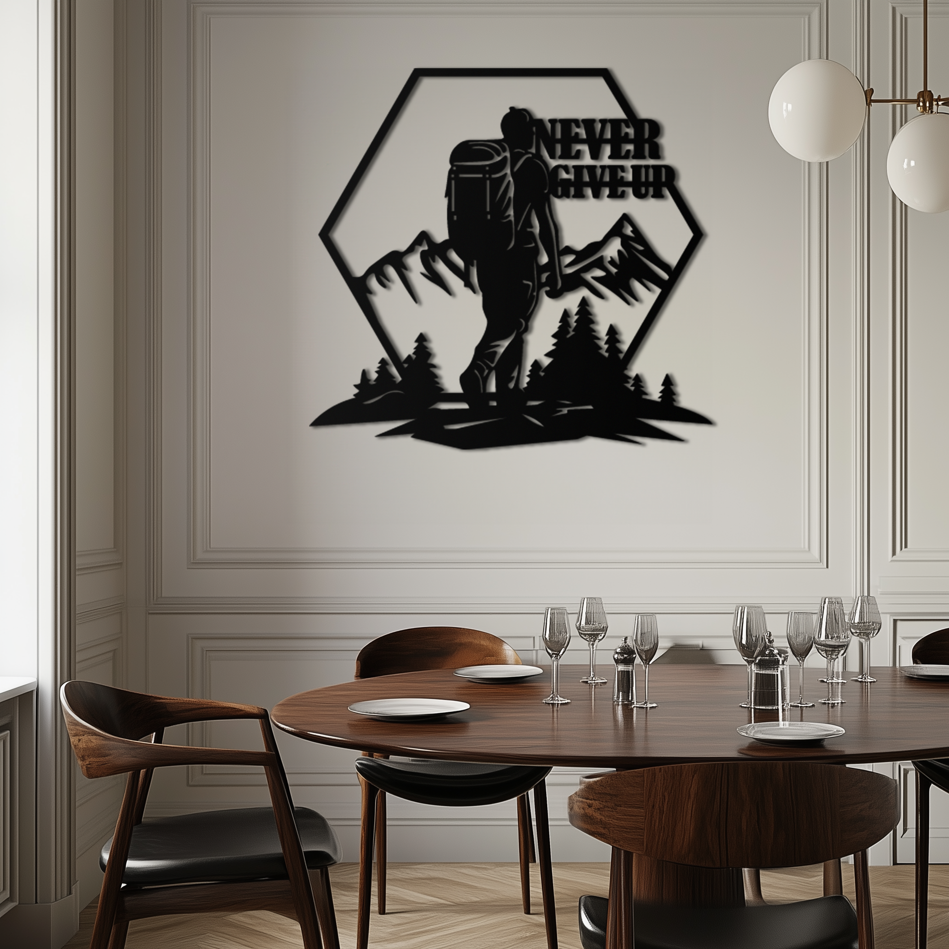 Never Give Up Hiking Metal Wall Art – Motivational Mountain Hiker Black Steel Decor for Adventure Lovers and Outdoor Enthusiasts- KAF463 - Tampa Home & Garden Store