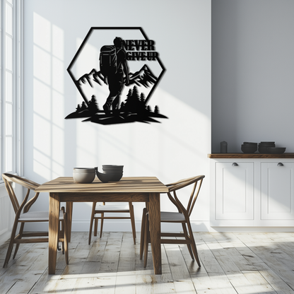 Never Give Up Hiking Metal Wall Art – Motivational Mountain Hiker Black Steel Decor for Adventure Lovers and Outdoor Enthusiasts- KAF463 - Tampa Home & Garden Store