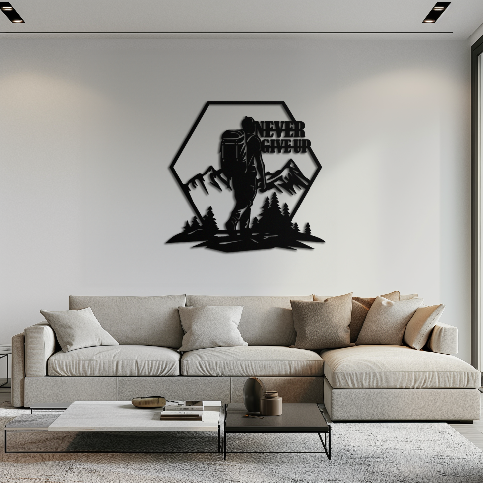 Never Give Up Hiking Metal Wall Art – Motivational Mountain Hiker Black Steel Decor for Adventure Lovers and Outdoor Enthusiasts- KAF463 - Tampa Home & Garden Store