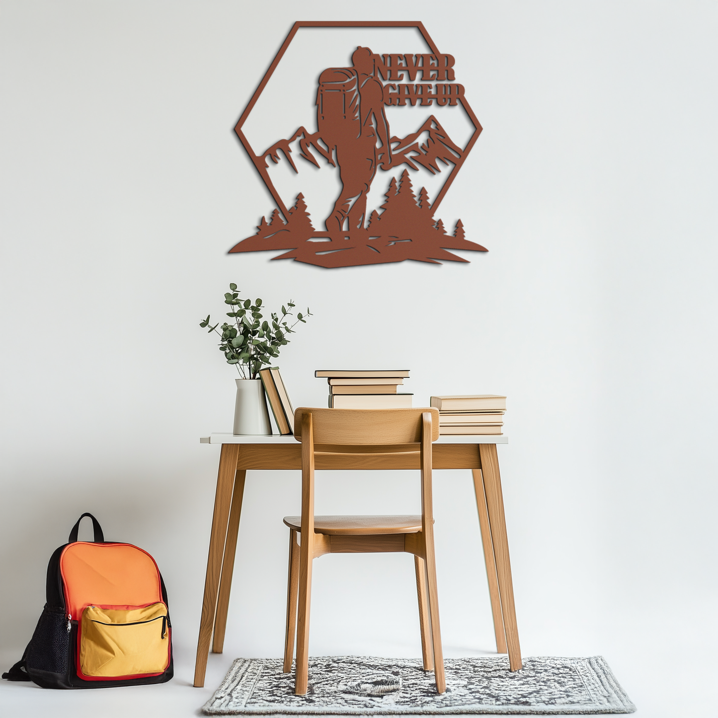 Never Give Up Hiking Metal Wall Art – Motivational Mountain Hiker Black Steel Decor for Adventure Lovers and Outdoor Enthusiasts- KAF463 - Tampa Home & Garden Store