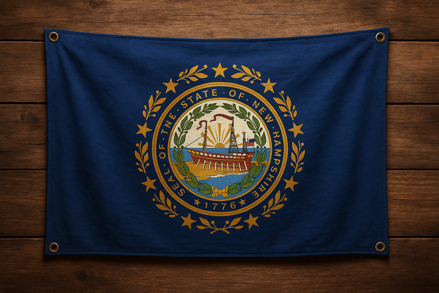 New Hampshire Flag with Grommets Along the Edges for Wall Hanging - Tampa Home & Garden Store