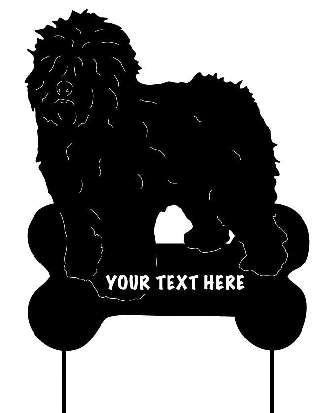 Old English Sheepdog garden stake set of 2, black metal lawn ornament with text area on Tampa Home & Garden Store