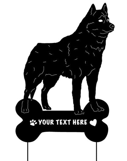 Siberian Husky garden stake silhouette in black metal with text plate by Rustica Ornamentals on Tampa Home & Garden Store