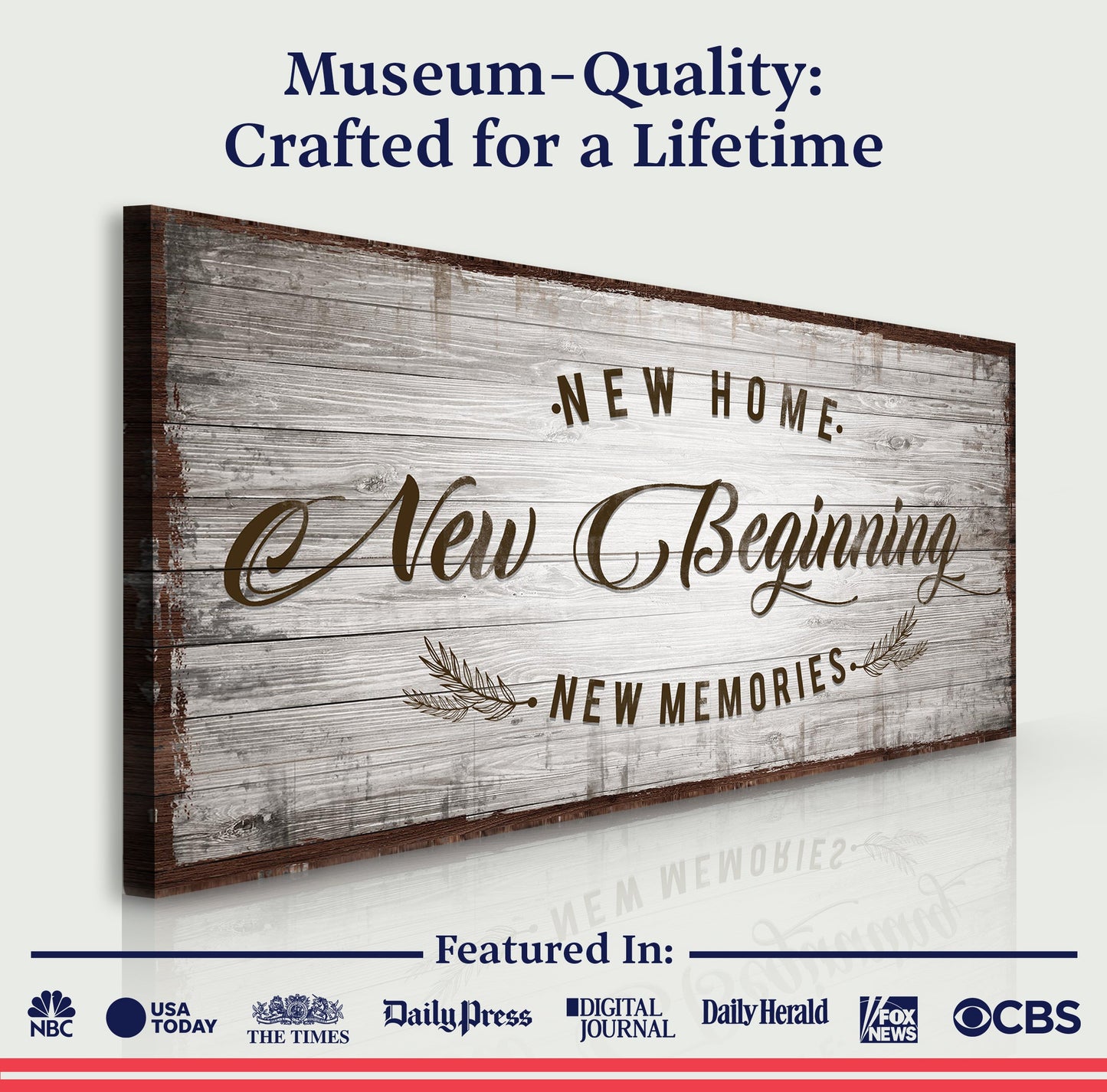 New Home New Beginning IV Canvas by Tailored Canvases, rustic weathered wood sign on Tampa Home & Garden Store