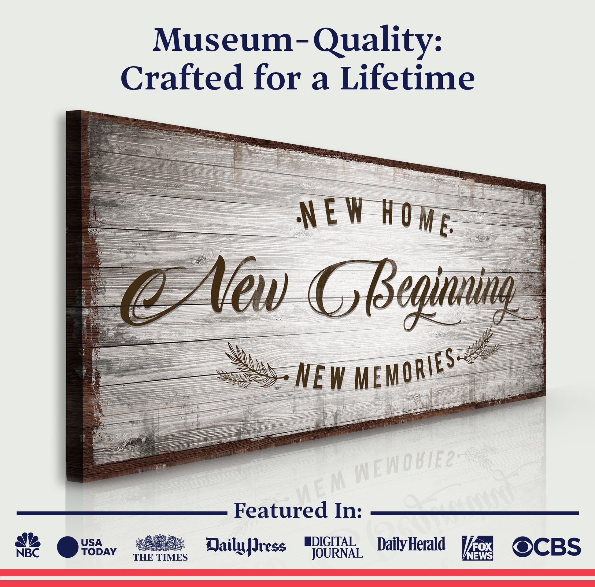 New Home New Beginning IV Canvas by Tailored Canvases, rustic weathered wood sign on Tampa Home & Garden Store