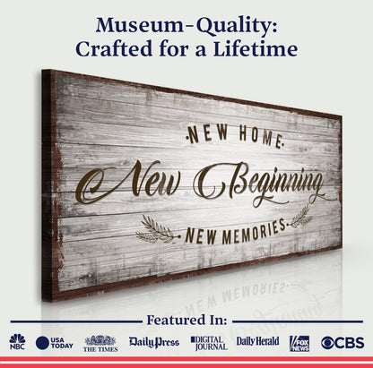 New Home New Beginning IV Canvas by Tailored Canvases, rustic weathered wood sign on Tampa Home & Garden Store